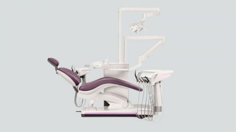 Dentsply Sirona AXANO mit Mundspülbeckenventil für zentrale Nassabsaugung, Polsterfarbe: PRUNE